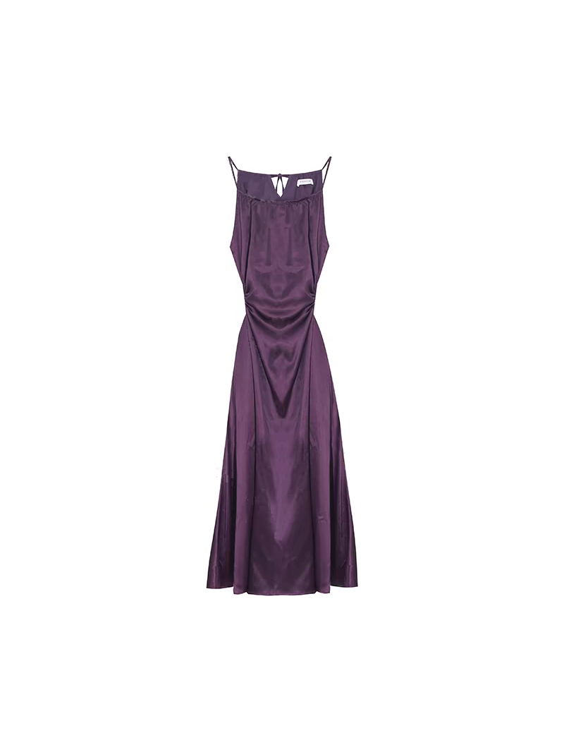 Shoulder Strap Satin Backless Midi Dress