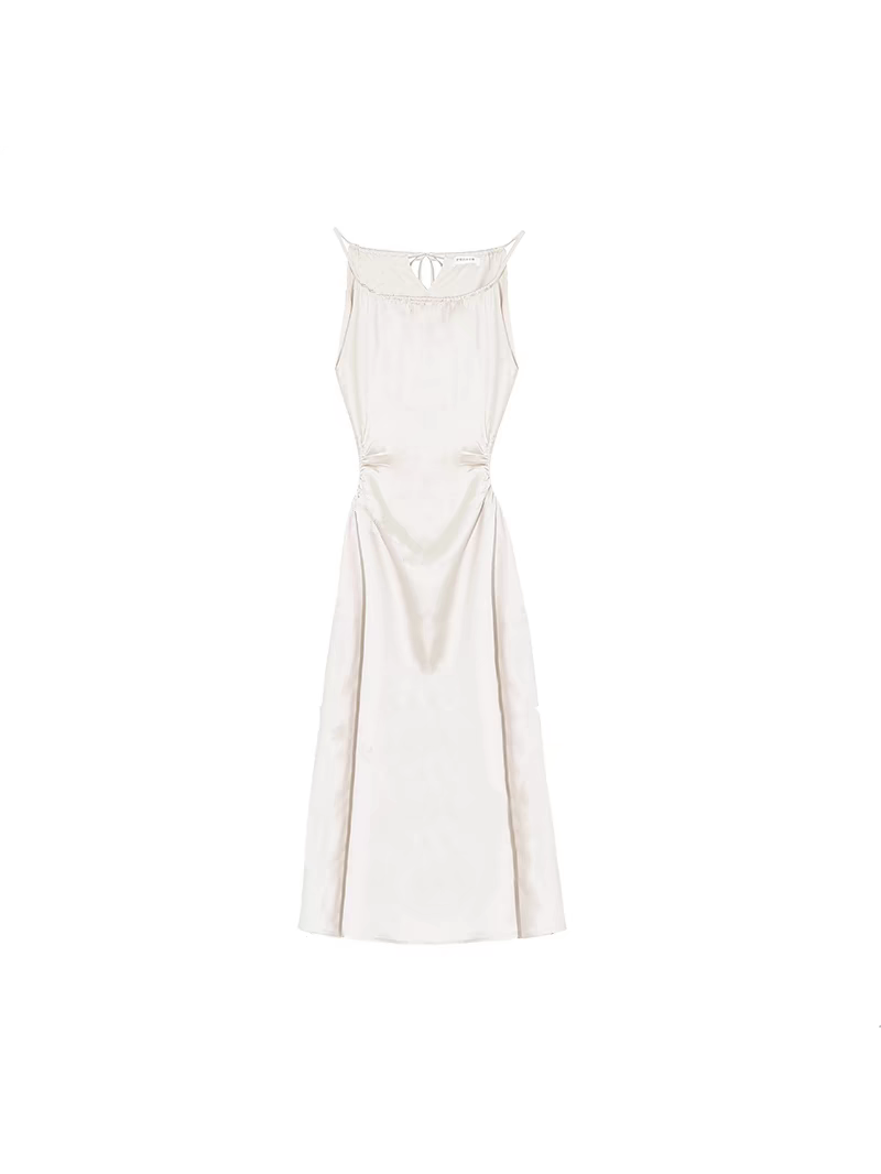 Shoulder Strap Satin Backless Midi Dress