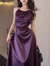 Shoulder Strap Satin Backless Midi Dress