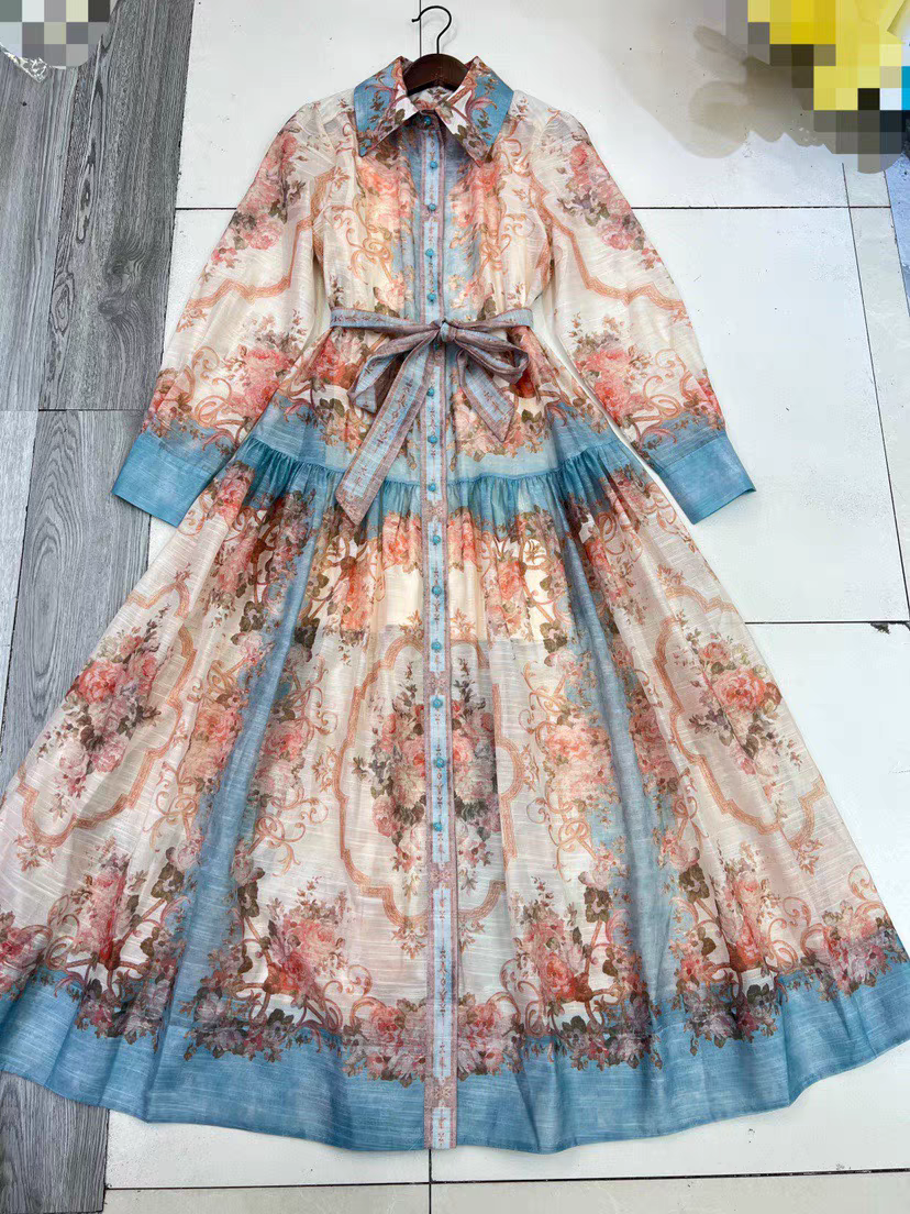 Multicolour Button Down Dress with Belt