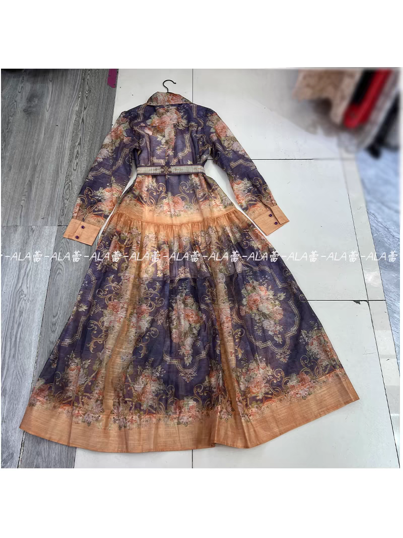 Multicolour Button Down Dress with Belt