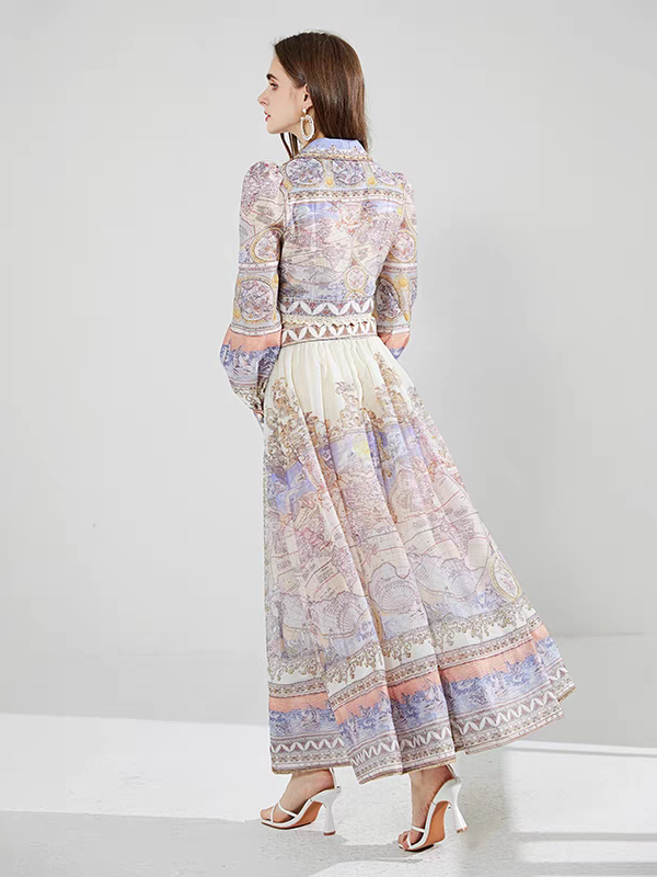 Geometric Print Vintage  A Line maxi dress  with Belt