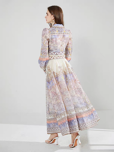 Geometric Print Vintage  A Line maxi dress  with Belt