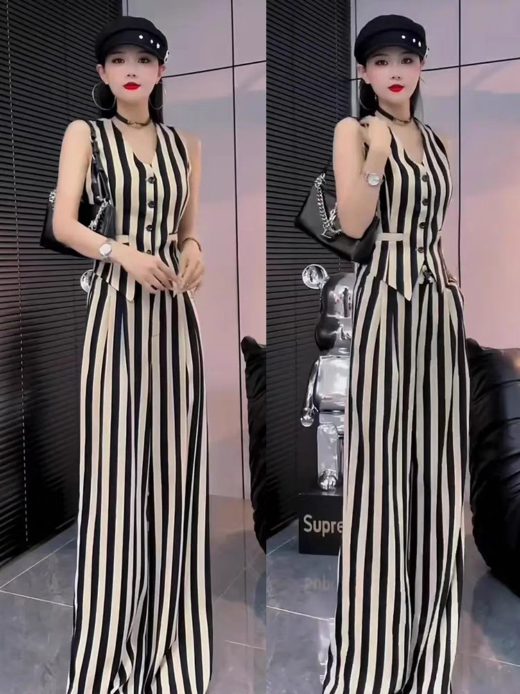 Waist Coat Vest & Wide Leg Pants Coord Set