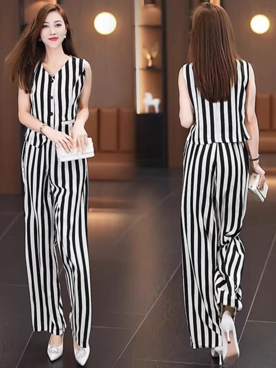 Waist Coat Vest & Wide Leg Pants Coord Set