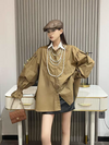 Pearl Necklace Beige Oversized Shirt