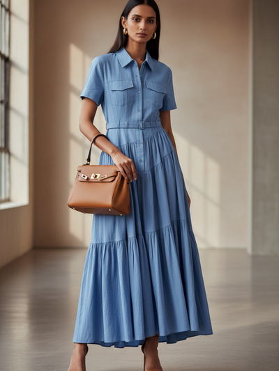Button Down Collared Maxi Dress