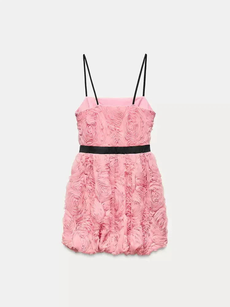 3D Flower Spaghetti Strap Short Dress