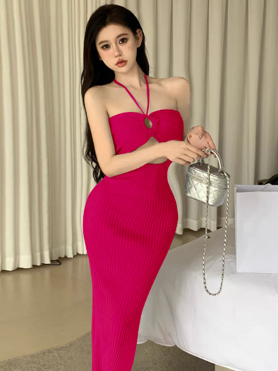 Sula Halterneck Hollow Out Cutout Slit Dress