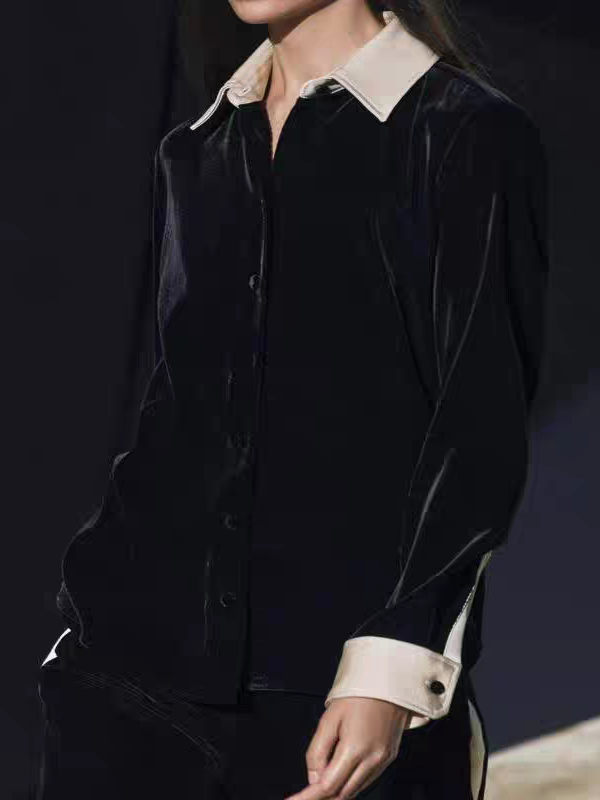 Velvet Shirt & Wide Leg Pants Coord Set