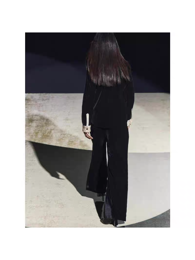 Velvet Shirt & Wide Leg Pants Coord Set