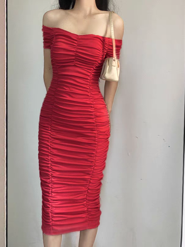 Off Shoulder Ruched Bodycon Dress