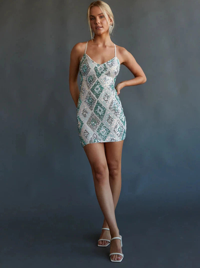 Lace-up Sequins Short Bodycon Dress Lace-up Sequins Short Bodycon Dress