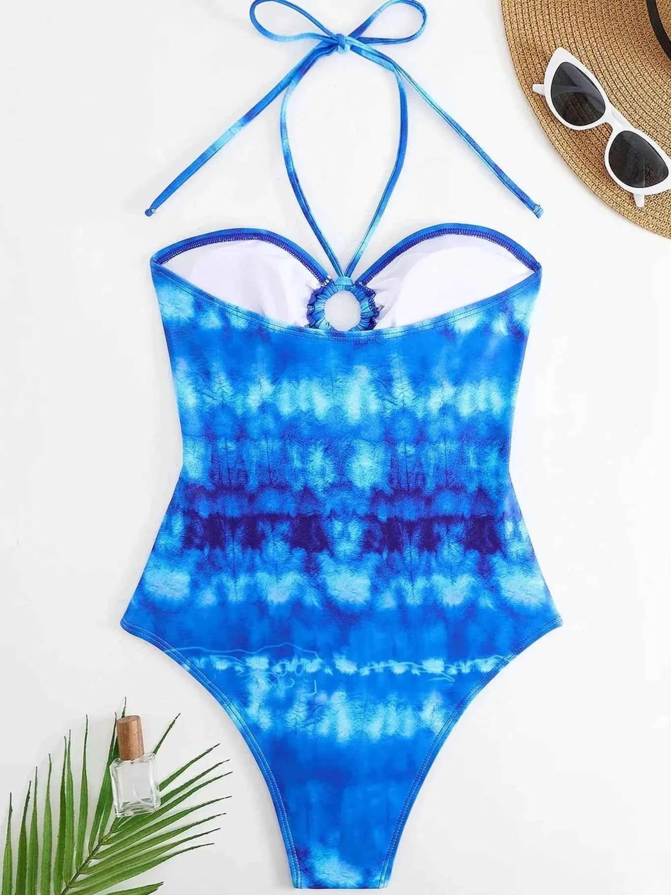 Ocean Tie-Dye Cut-Out Swimsuit & Sheer Maxi Dress Set