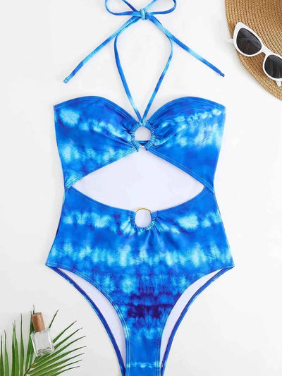 Ocean Tie-Dye Cut-Out Swimsuit & Sheer Maxi Dress Set