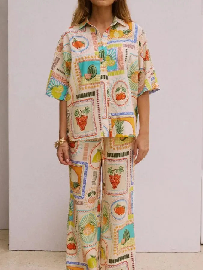 Summer Cabbana Grape Print Shirt & Pants Coord Set