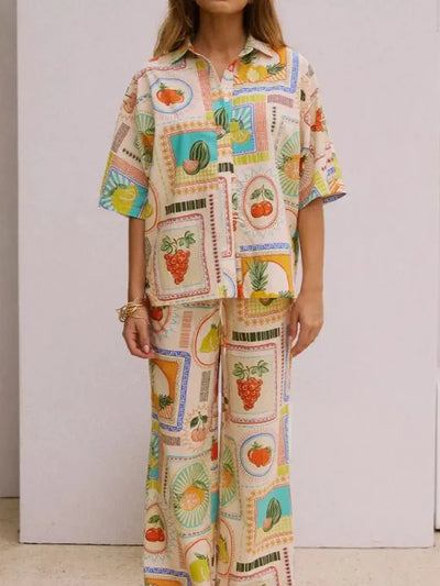 Summer Cabbana Grape Print Shirt & Pants Coord Set