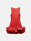 Red Crew Neck Sleeveless Ruffle Frill Romper