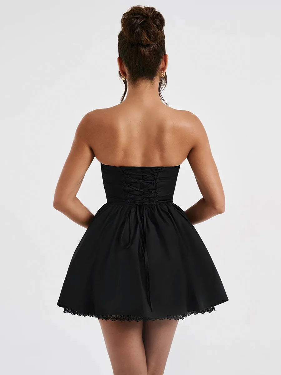Lace-up Tube Fit & Flare Short Dress Lace-up Tube Fit & Flare Short Dress