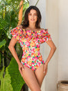 Floral Print Ruffle Bodysuit & Skirt Swimsuit Set