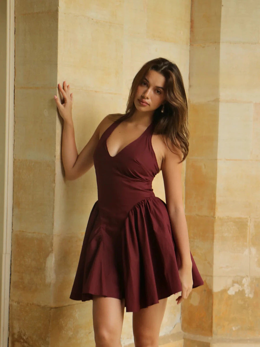 Halterneck Ruffle Short Dress