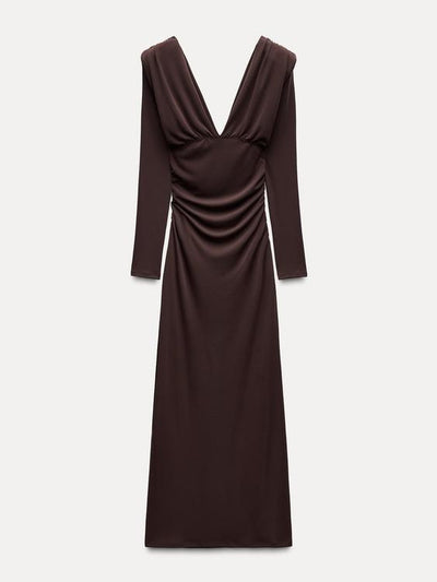 V Neck Ruched Maxi Dress