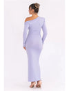 One Shoulder Shimmer Ruched Full Sleeves Maxi Dress