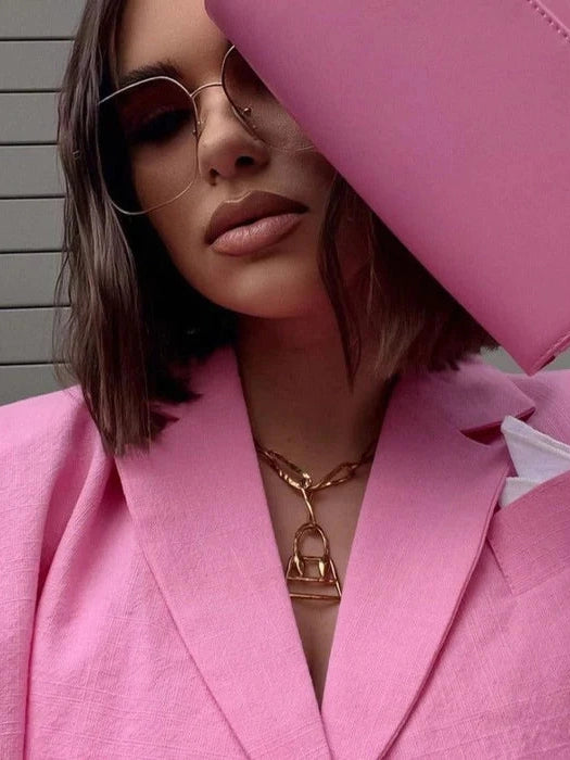 Pink Cropped Blazer & Slit Mini Skirt Set