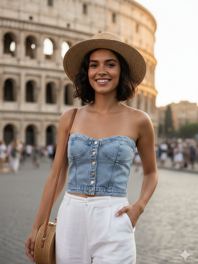 Poly Strapless Denim Tube Top