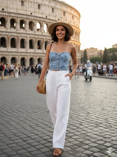Poly Strapless Denim Tube Top