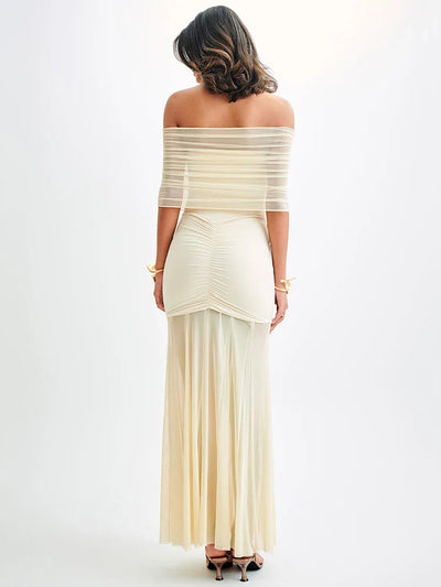 Off Shoulder Ruched Maxi Dress