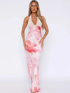 Halterneck Tie-Dye Backless Lace Maxi Dress