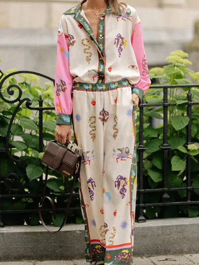 Summer Animal Eye Print Shirt & Pants Coord Set