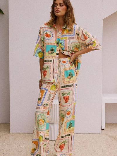 Summer Cabbana Grape Print Shirt & Pants Coord Set