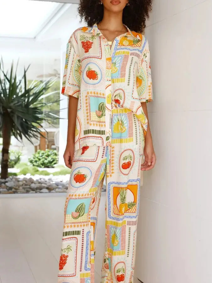 Summer Cabbana Grape Print Shirt & Pants Coord Set