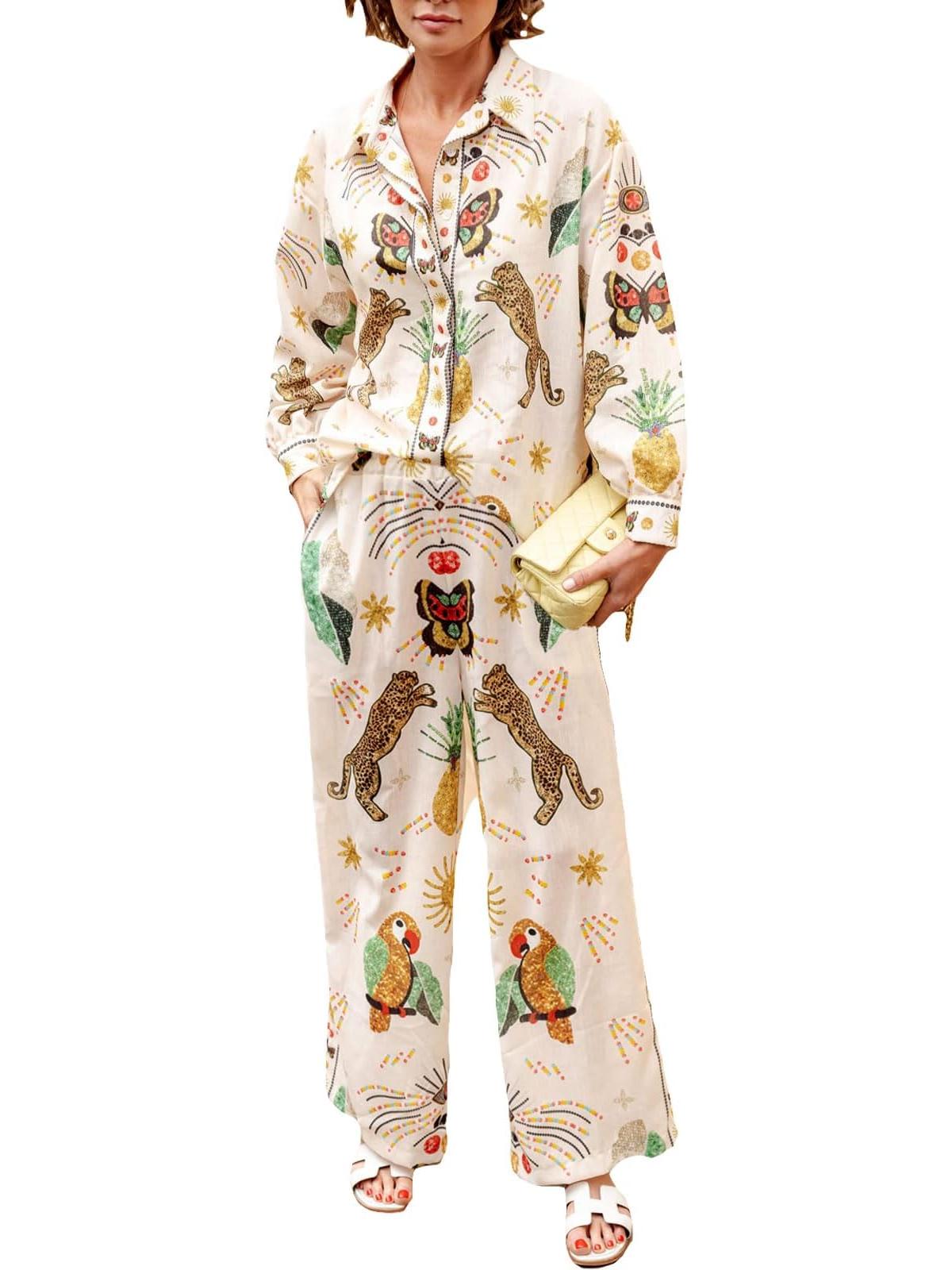 Summer Leopard Print Shirt & Pants Coord Set