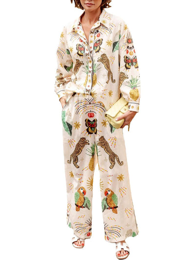 Summer Leopard Print Shirt & Pants Coord Set