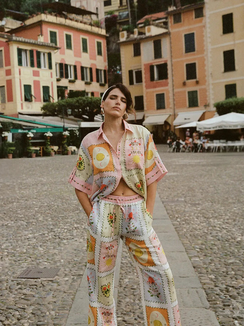 Sun/ Moon Tile Print Shirt & pants Coord Set