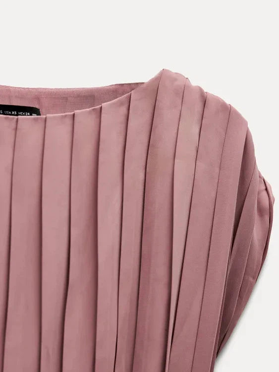 Pleated Midi Dress With Belt