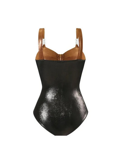 Metallic Tricolour Cut-Out Swimsuit & Ruched Skirt Set
