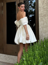 Draped Princess Off Shoulder Pleated Ruched Balloon Short Dress