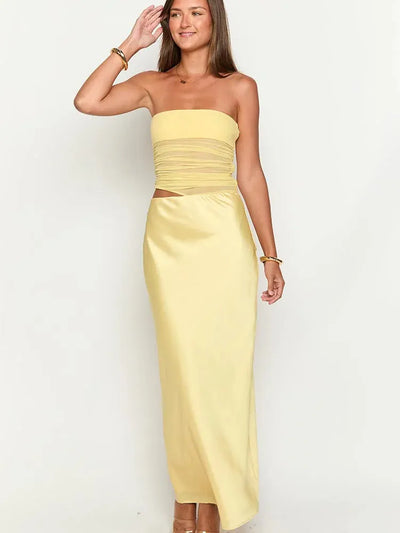 Tube Top Hollow Out Cutout Backless Satin Maxi Dress