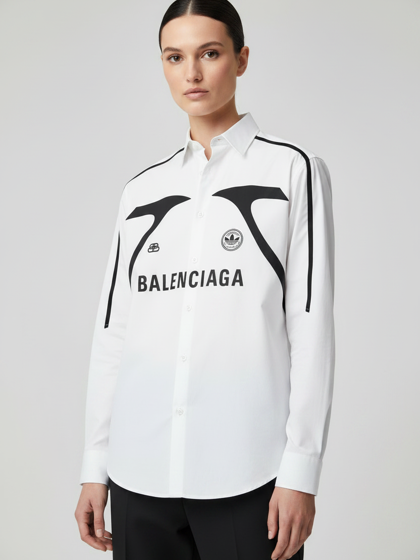 Balenciaga oversized white shirt with bold black print and logo