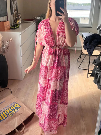 Vintage Print Clara Hollow Out Casual Sleeveless Maxi Dress