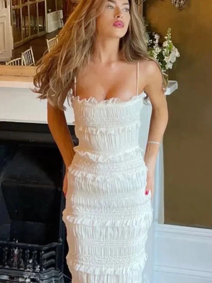 Lace Spaghetti Strap Ruched Shimmer Slit Maxi Dress Lace Spaghetti Strap Ruched Shimmer Slit Maxi Dress