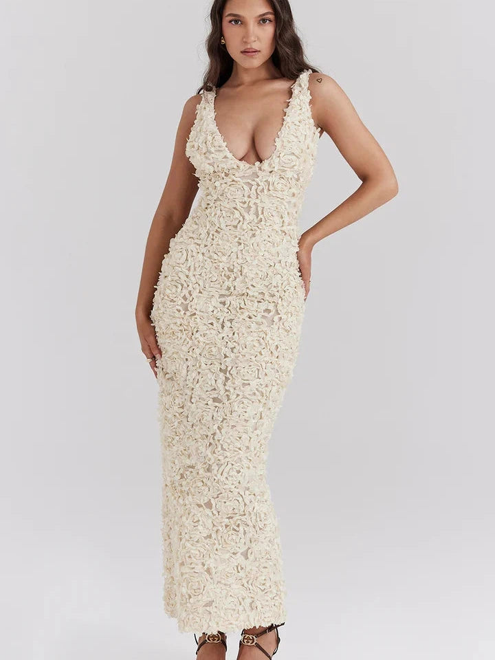 Rose Embellished Sleeveless Maxi Dress