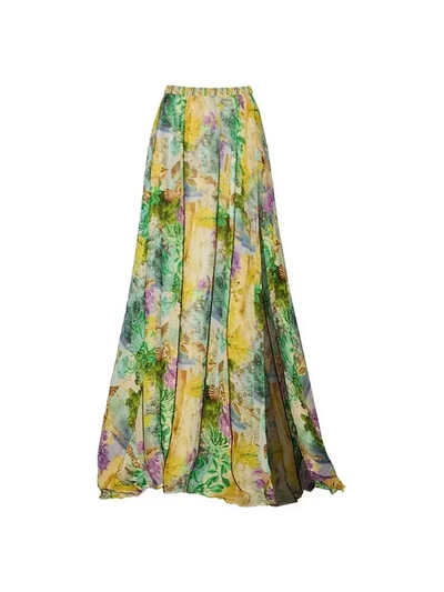 Tropical Print Cut-Out Swimsuit & Maxi Skirt Set