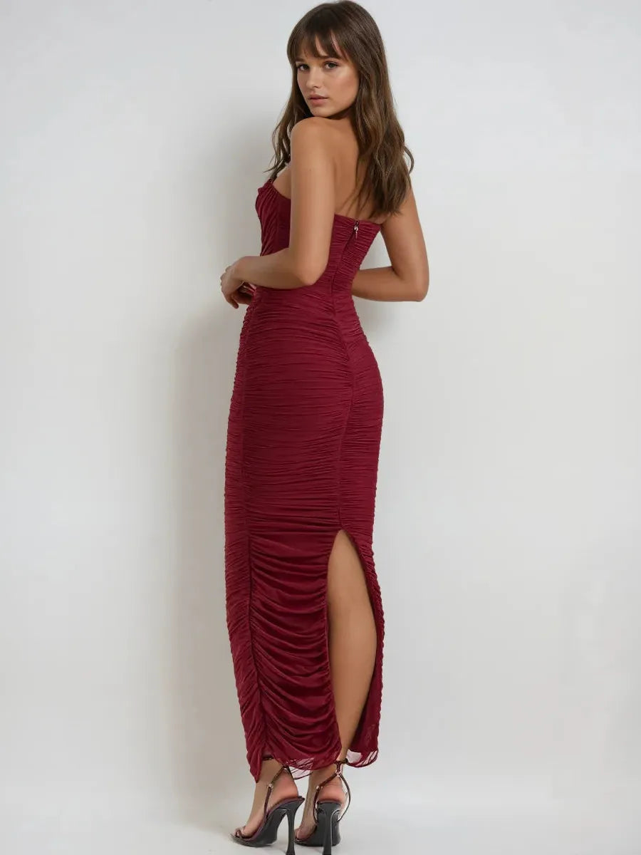 Gradient Tube Strapless Ruched Maxi Dress
