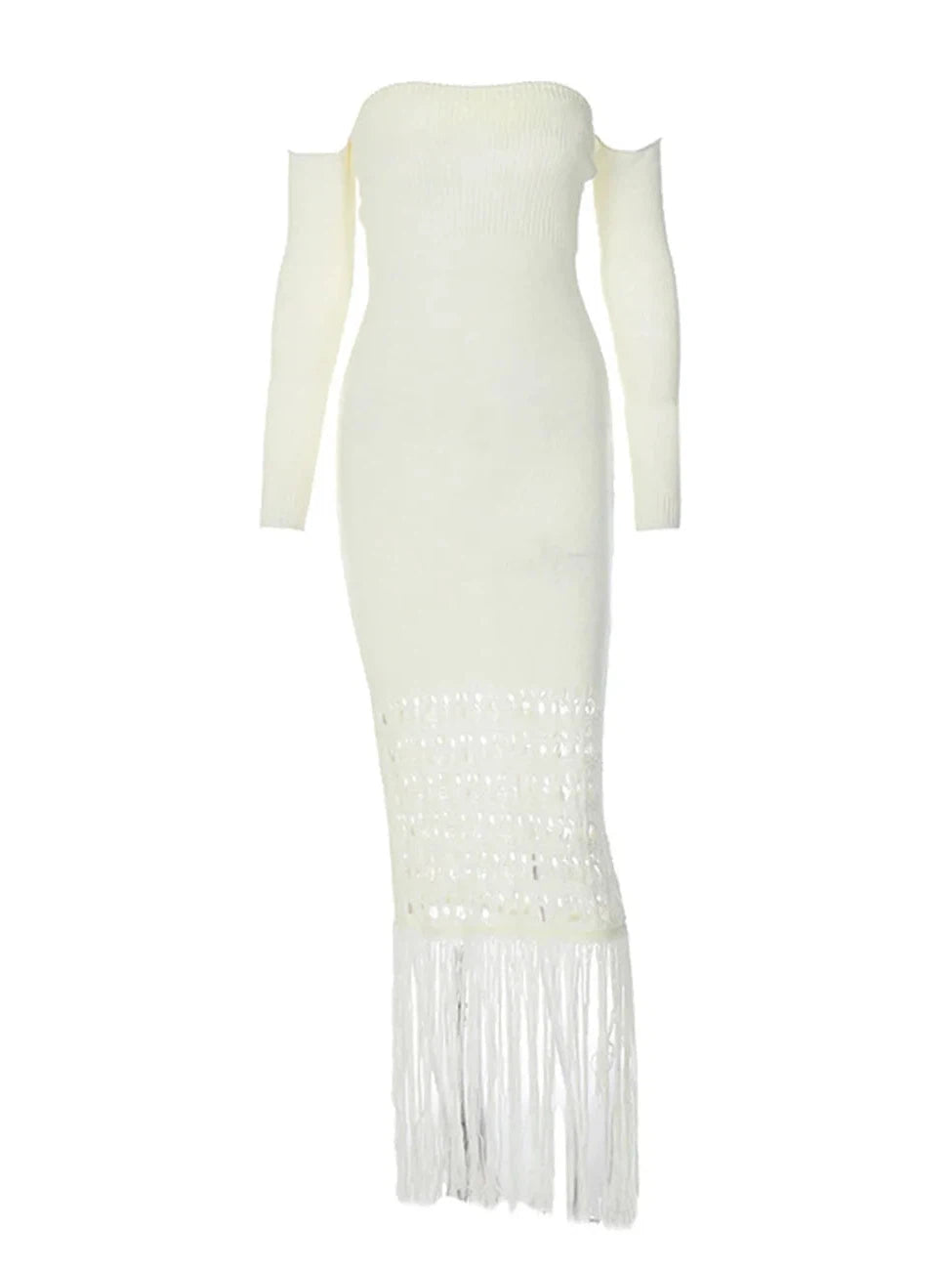 white long sleeve tassel hem drape detail bodycon dress PrettyLittleThing Women's Plus Long Sleeve Tassel Hem Drape Detail Bodycon Dress in White