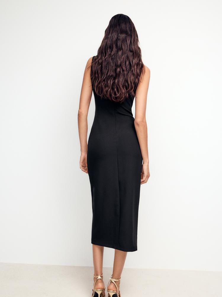 Sleeveless Applique Belt Midi Dress